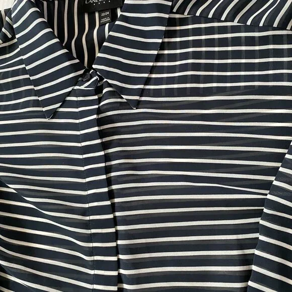 Lane Bryant Womens Navy/White Striped Button-Up Tunic Collared Size 22/24 Sheer - Picture 6 of 11
